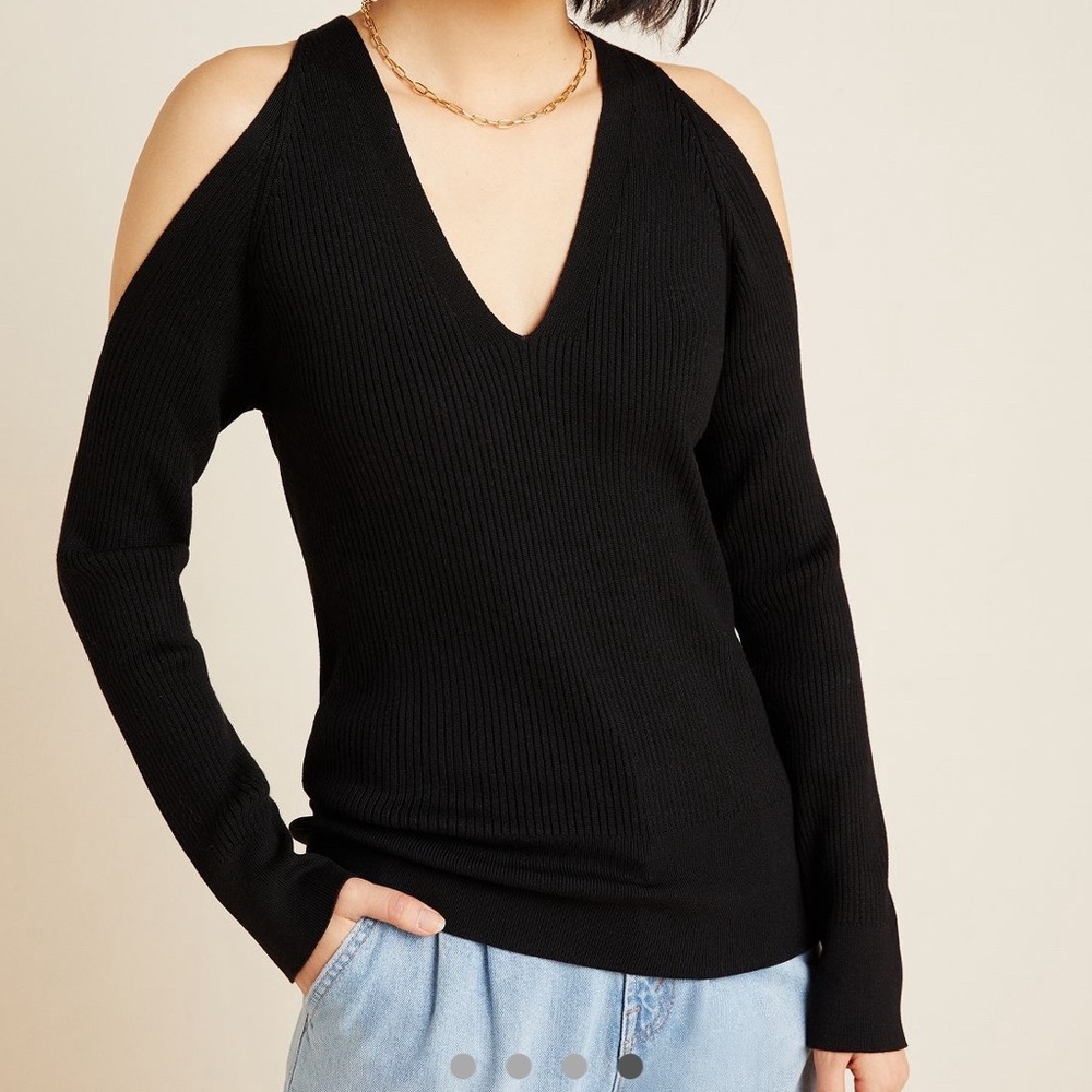 NWT Anthropologie Size Small Fontaine Open-Shoulder Sweater in Black